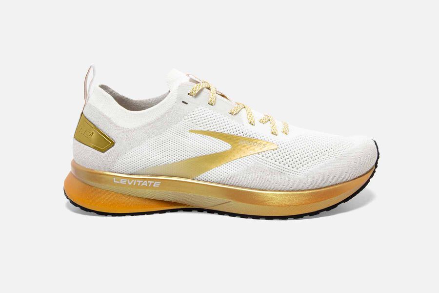 Brooks Women's Levitate 4 Road Running Shoes White/Gold DPXR-32764